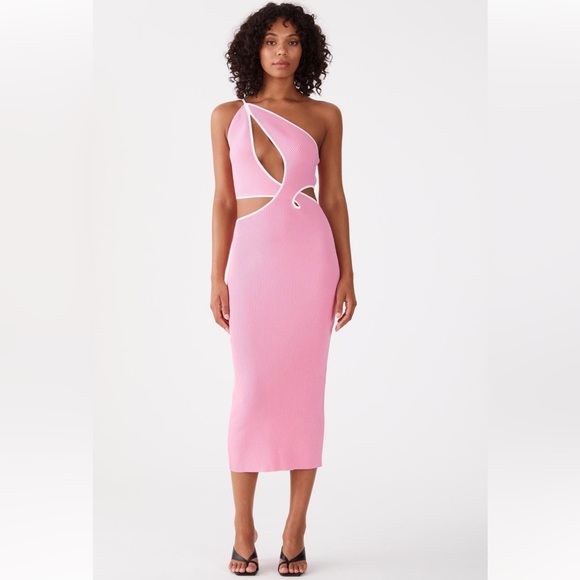 SAN SLONE WOMENS NEOMIE DRESS PINK RIBBED CUTOUT ONE SHOULDER BODY CON XS